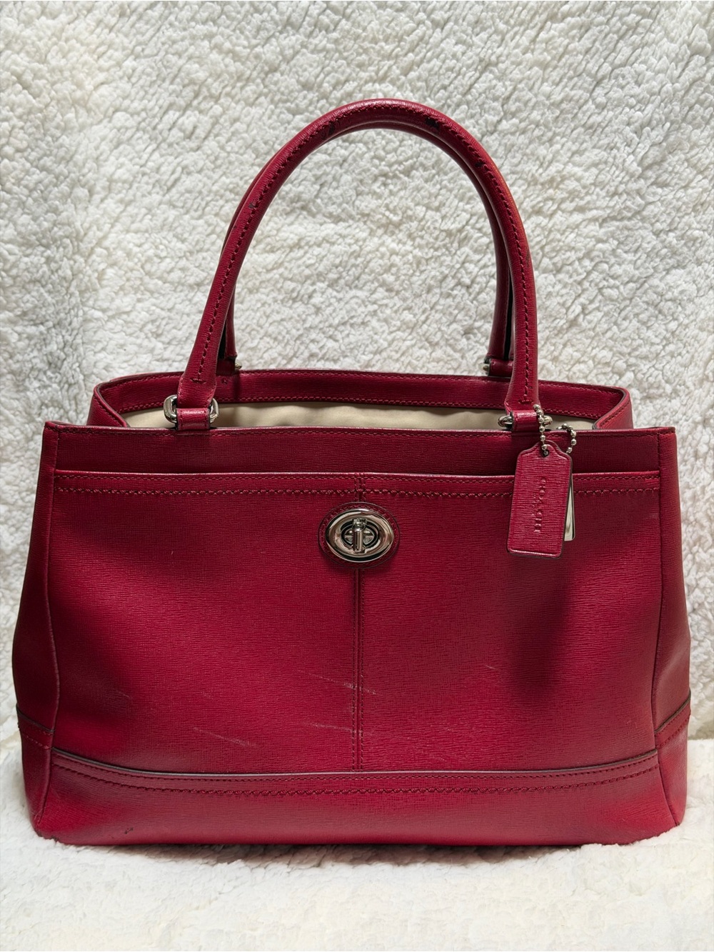 Coach Scarlett Carryall Satchel 36899E Park Saffiano Leather Lipstick Red